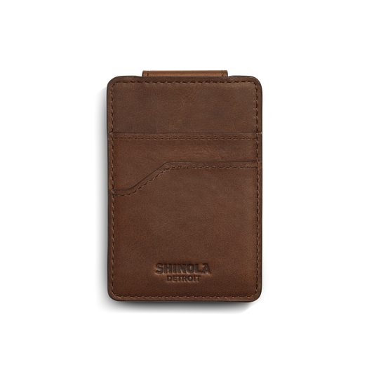 Magnetic Money Clip Card Holder - Medium Brown